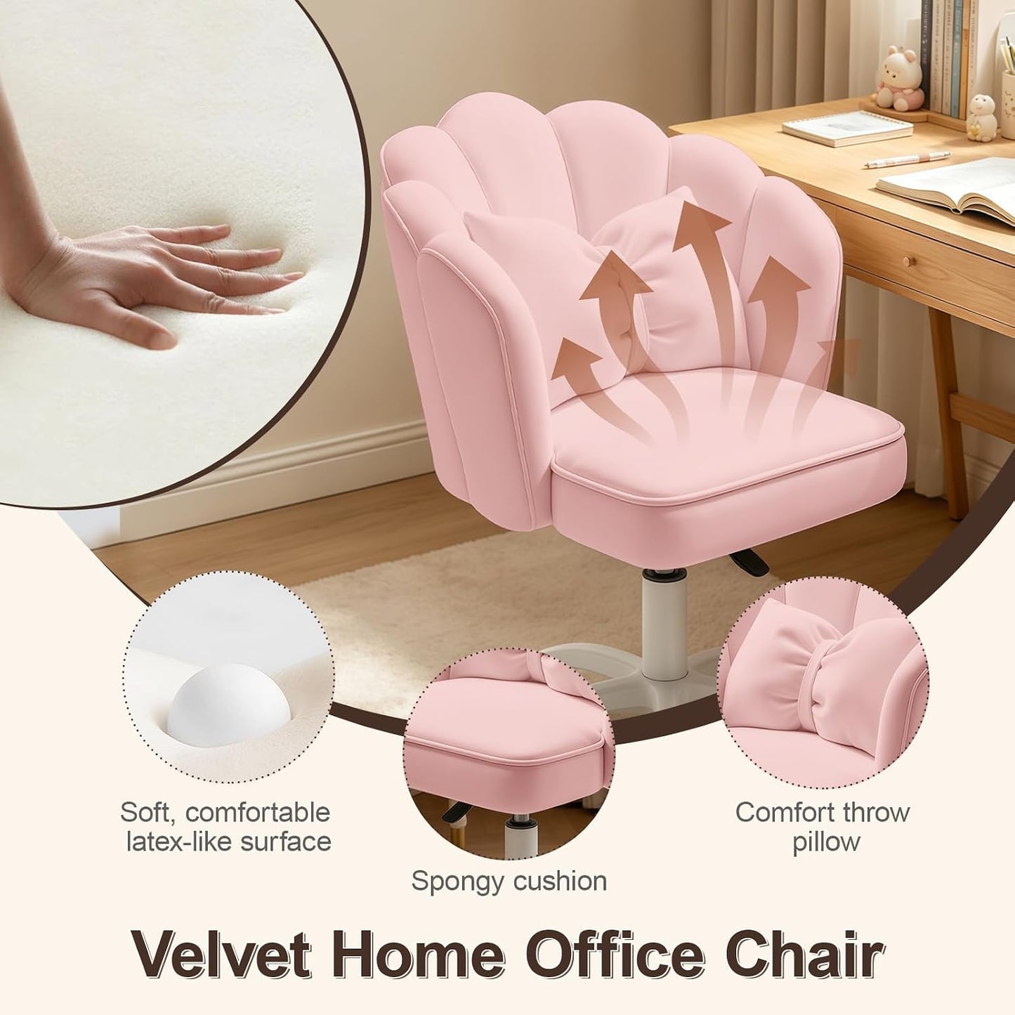 Velvet Petal Desk Chair with Bow