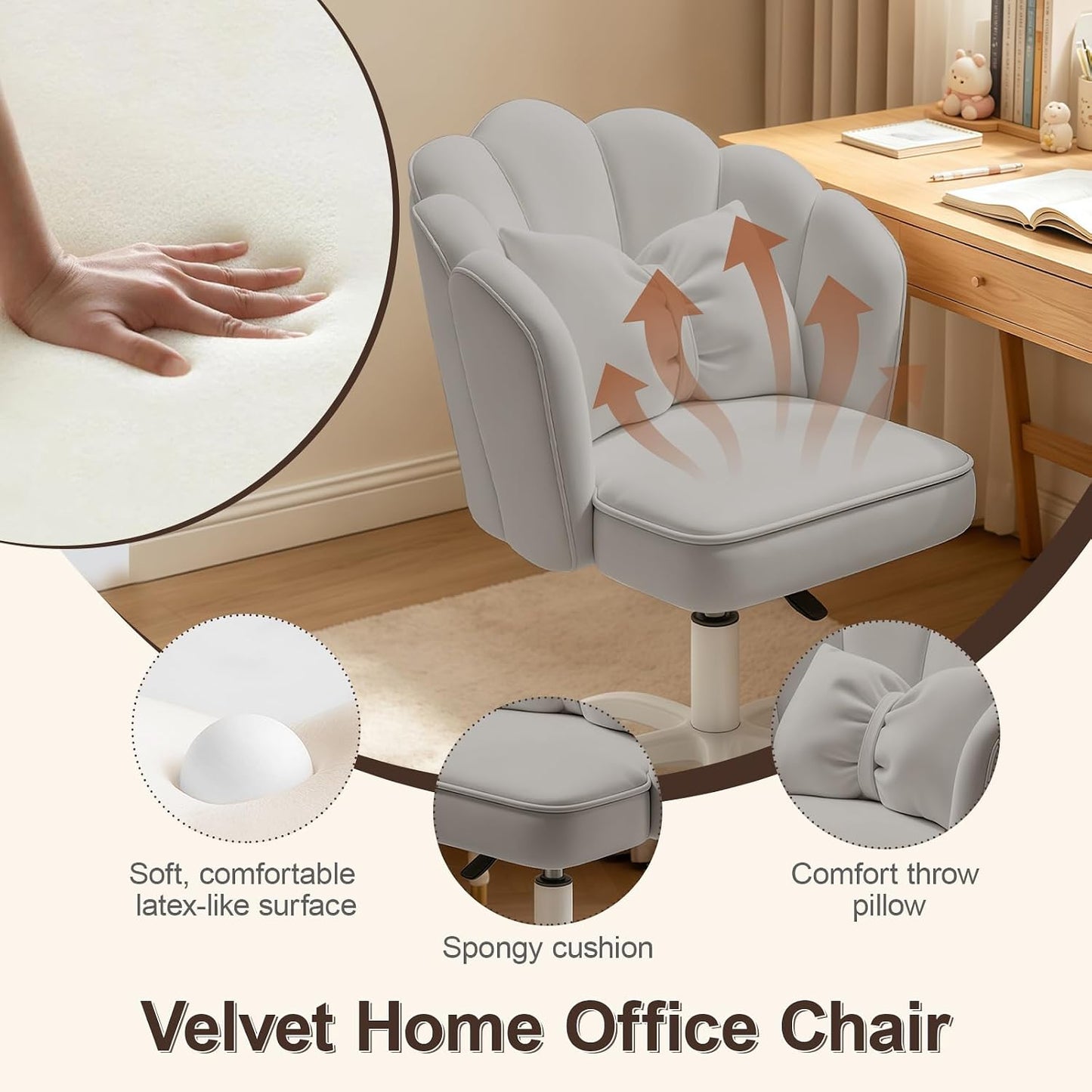 Velvet Petal Desk Chair with Bow