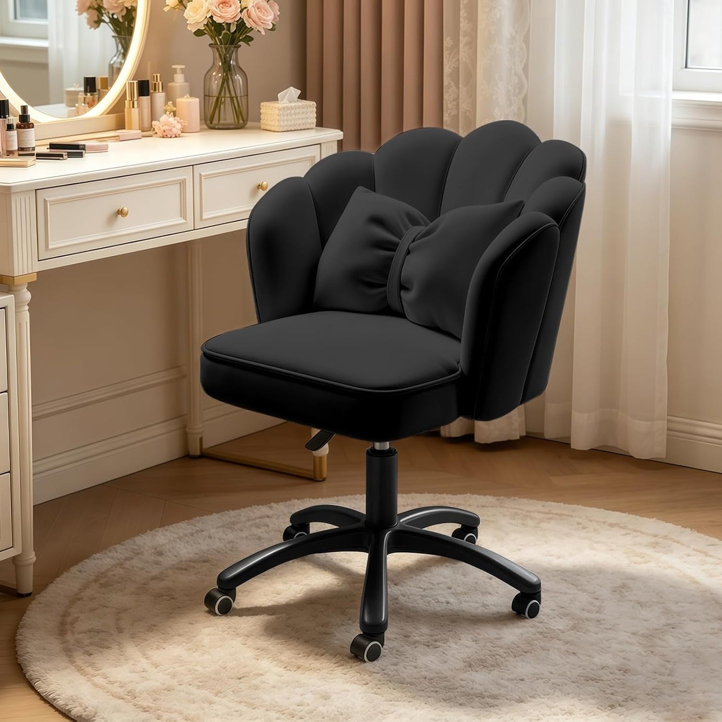Velvet Petal Desk Chair with Bow
