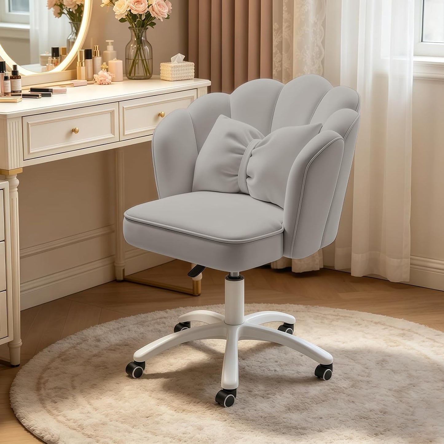 Velvet Petal Desk Chair with Bow