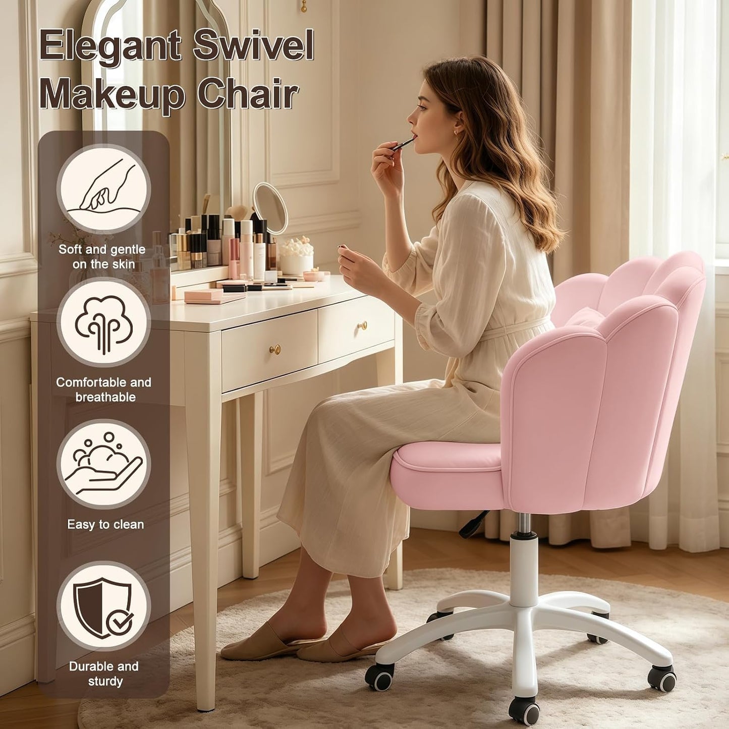 Velvet Petal Desk Chair with Bow
