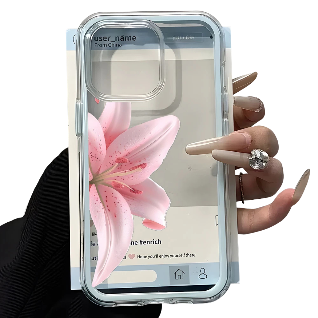 Pink Lily Clear Phone Case For iPhone 11,12,13,14,15,16,17