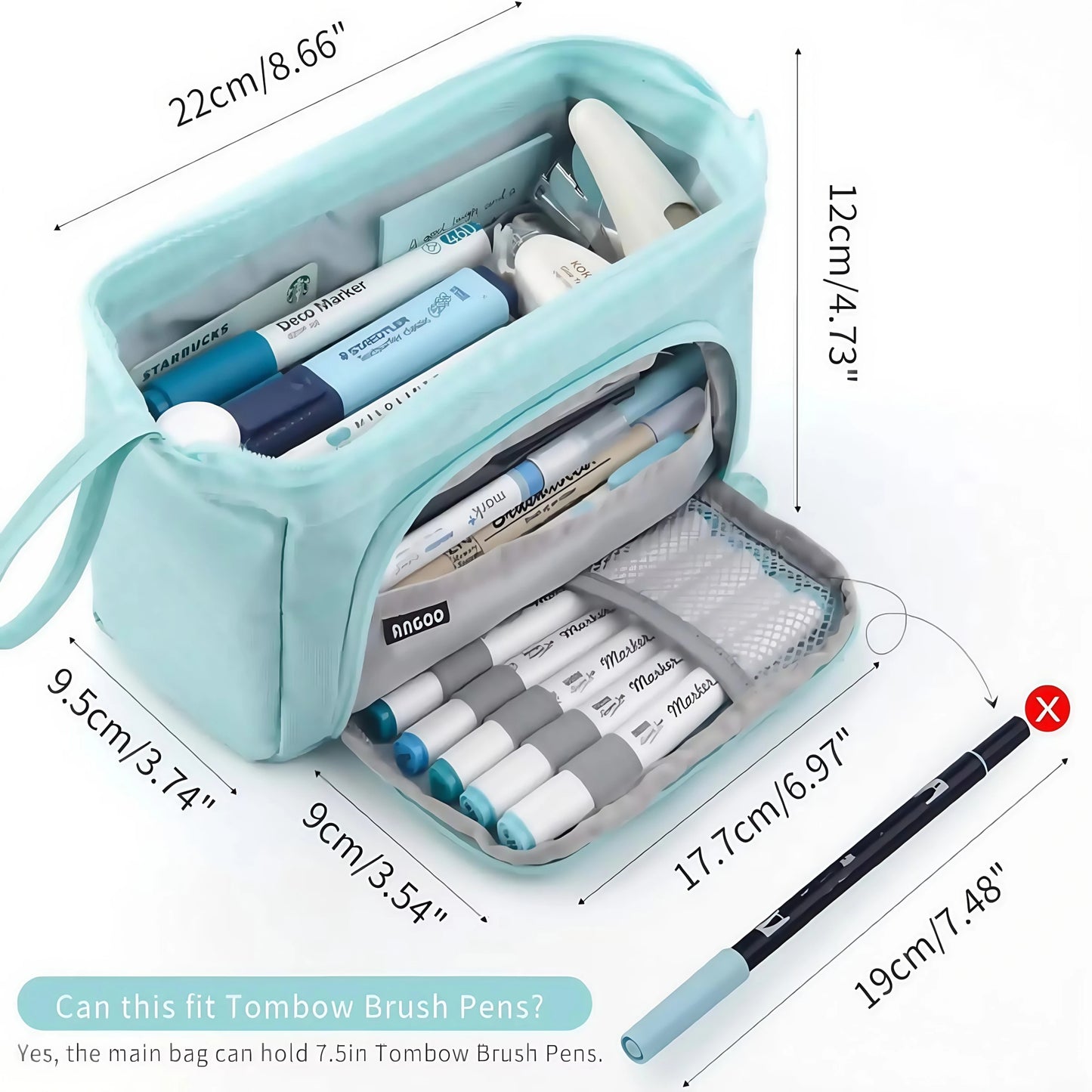 Extra Large Capacity Solid Color Pencil Case