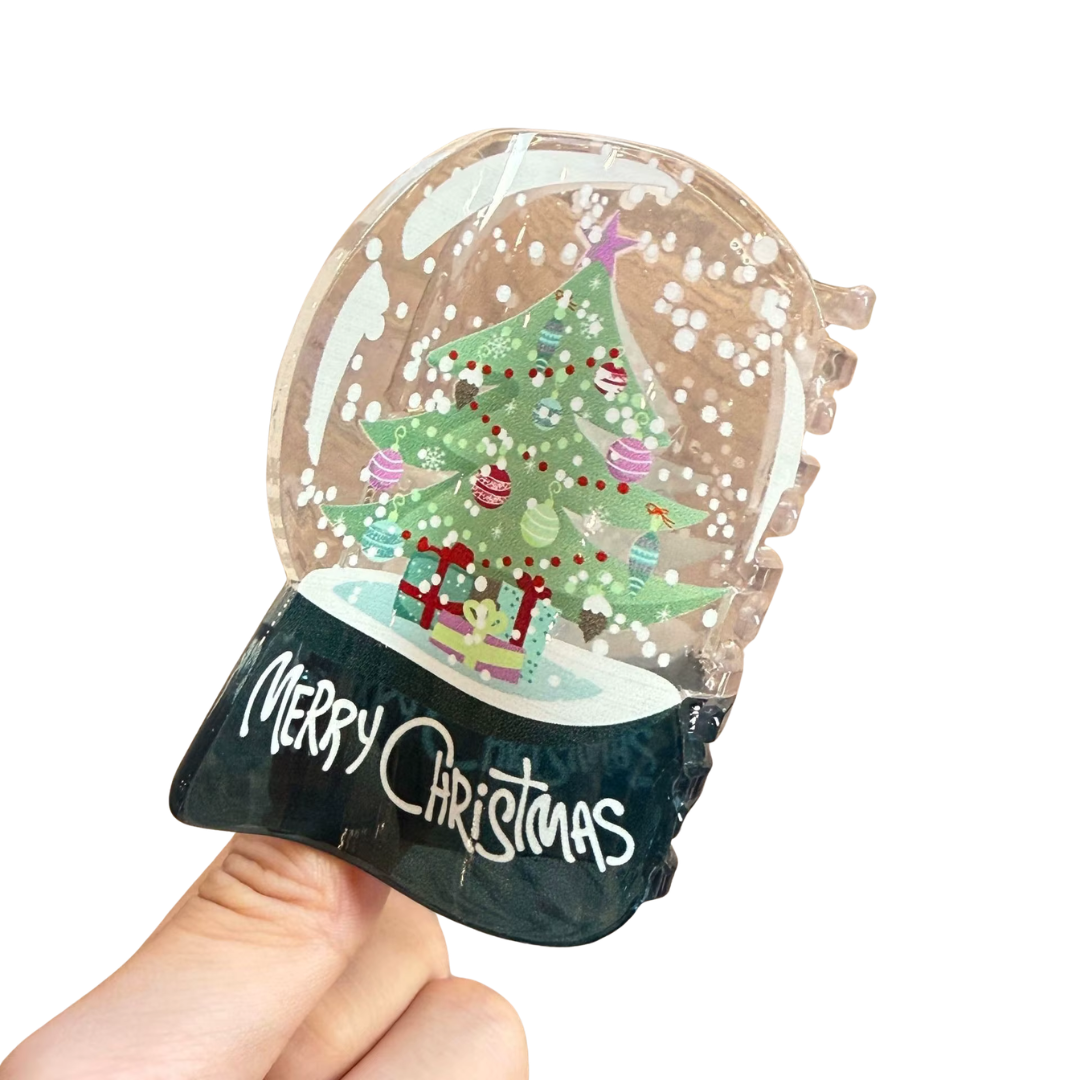 Snowglobe christmas holiday hair claw clip