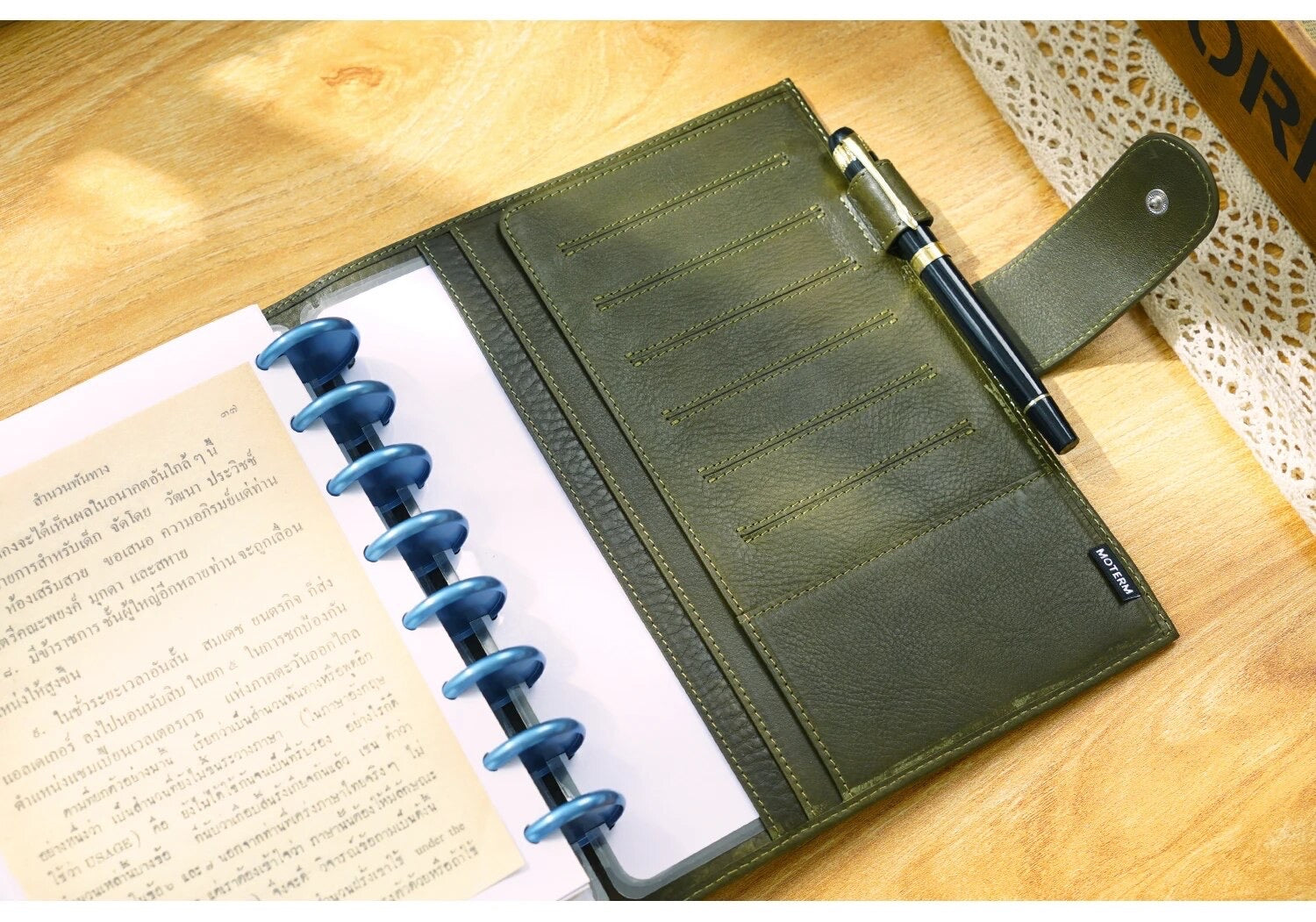  Moterm Leather Cover for Half Letter/Junior Discbound Planner,  with Back Pocket (Pebbled-Black) : Office Products