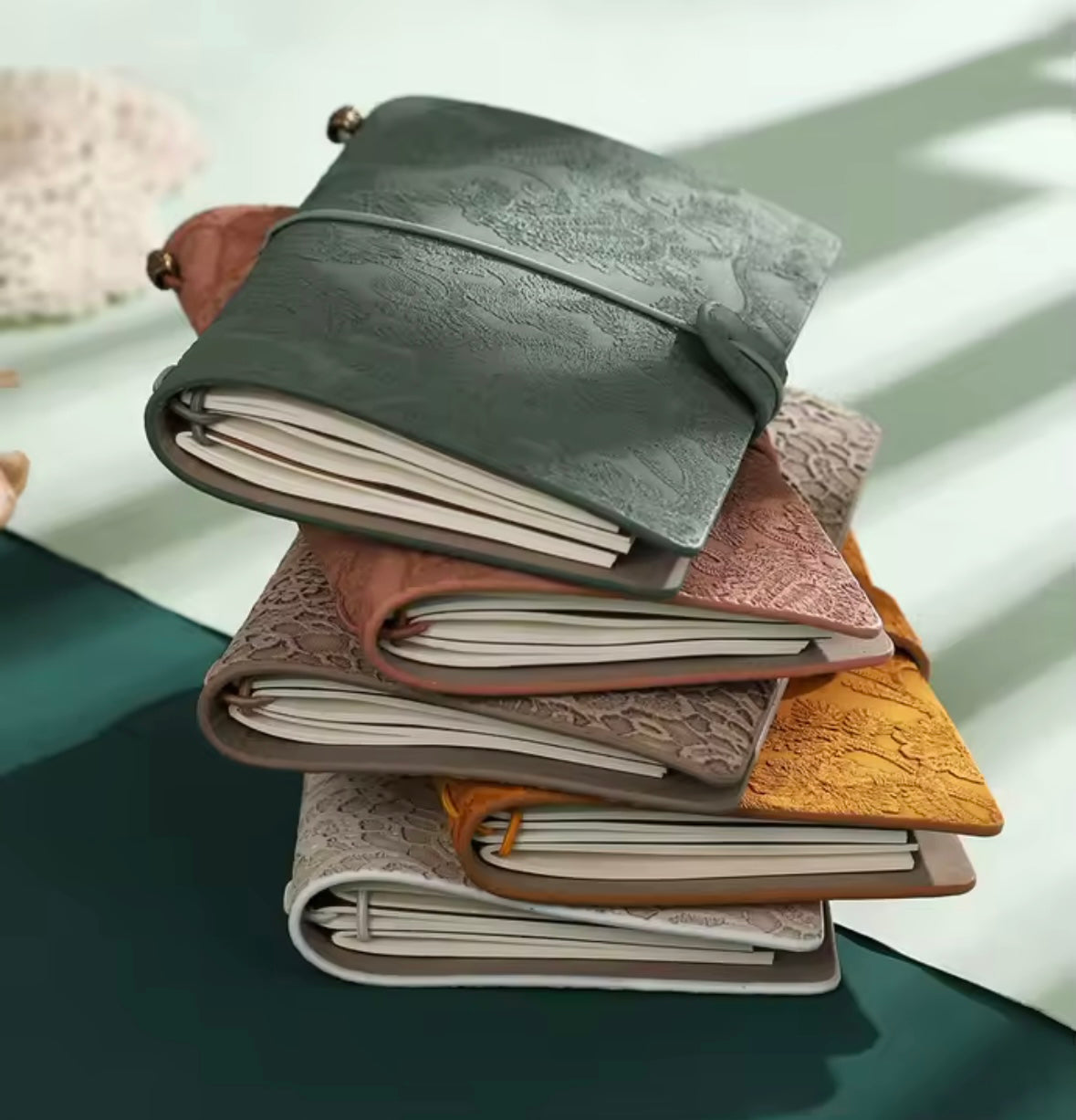 A6 Vintage Embossed Lace Strap Notebook