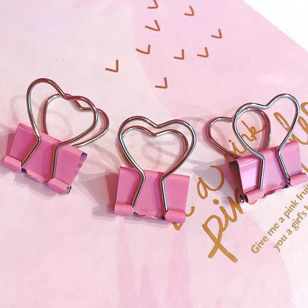 10/20pcs Heart Pink Binder Clips
