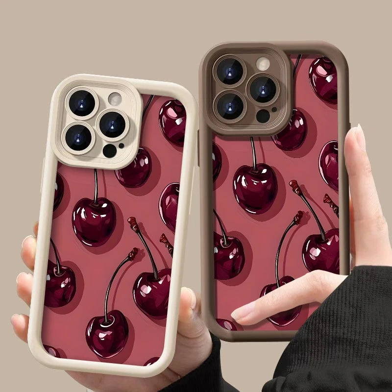 Bright Cherry Pattern Print Shockproof Soft Phone Case For iPhone