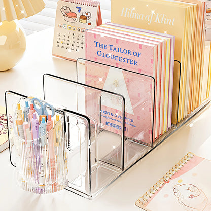 Transparent Acrylic Desktop Book Stand with Pen Holder