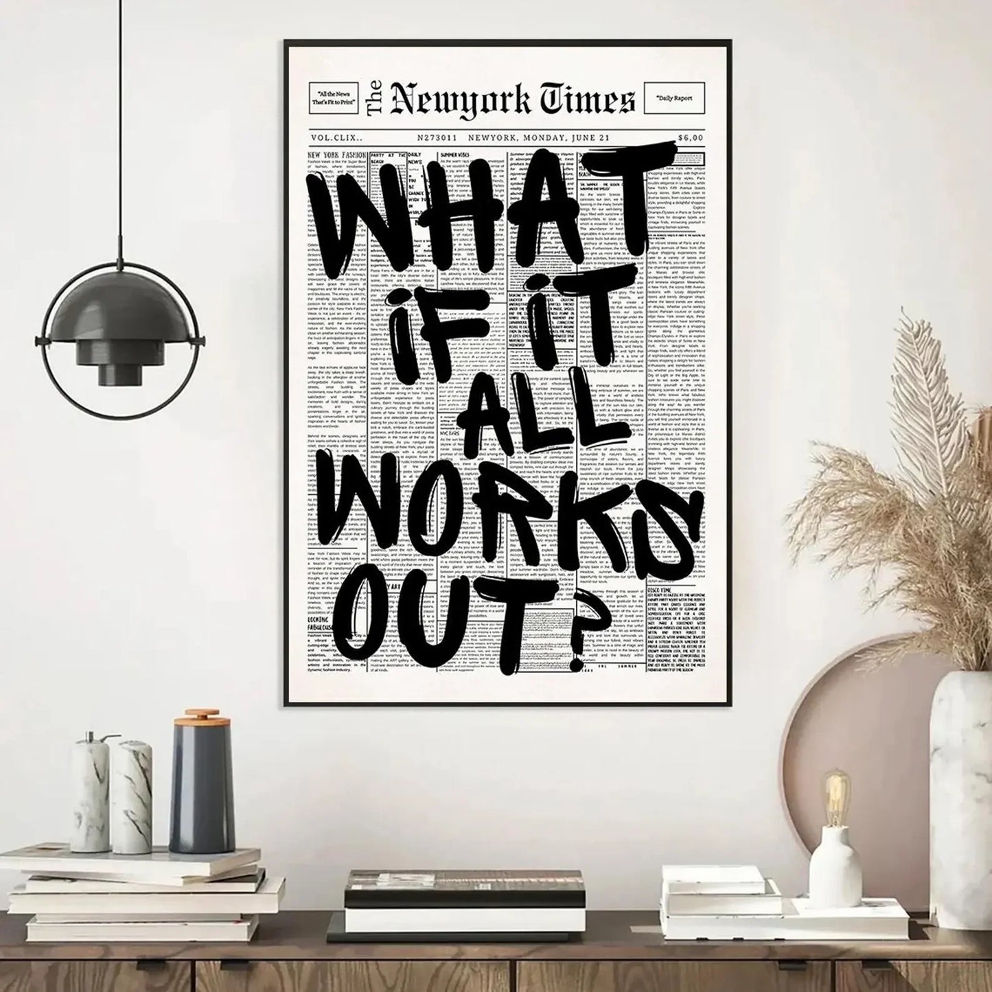 Newspaper Poster - What If It All Works Out - Positive Quote Canvas Wall Art