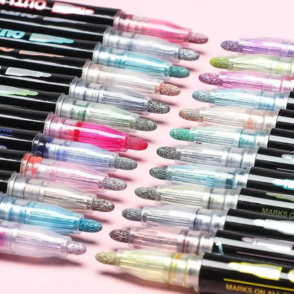 12 Colors double line outline Metallic Highlighter marker pens