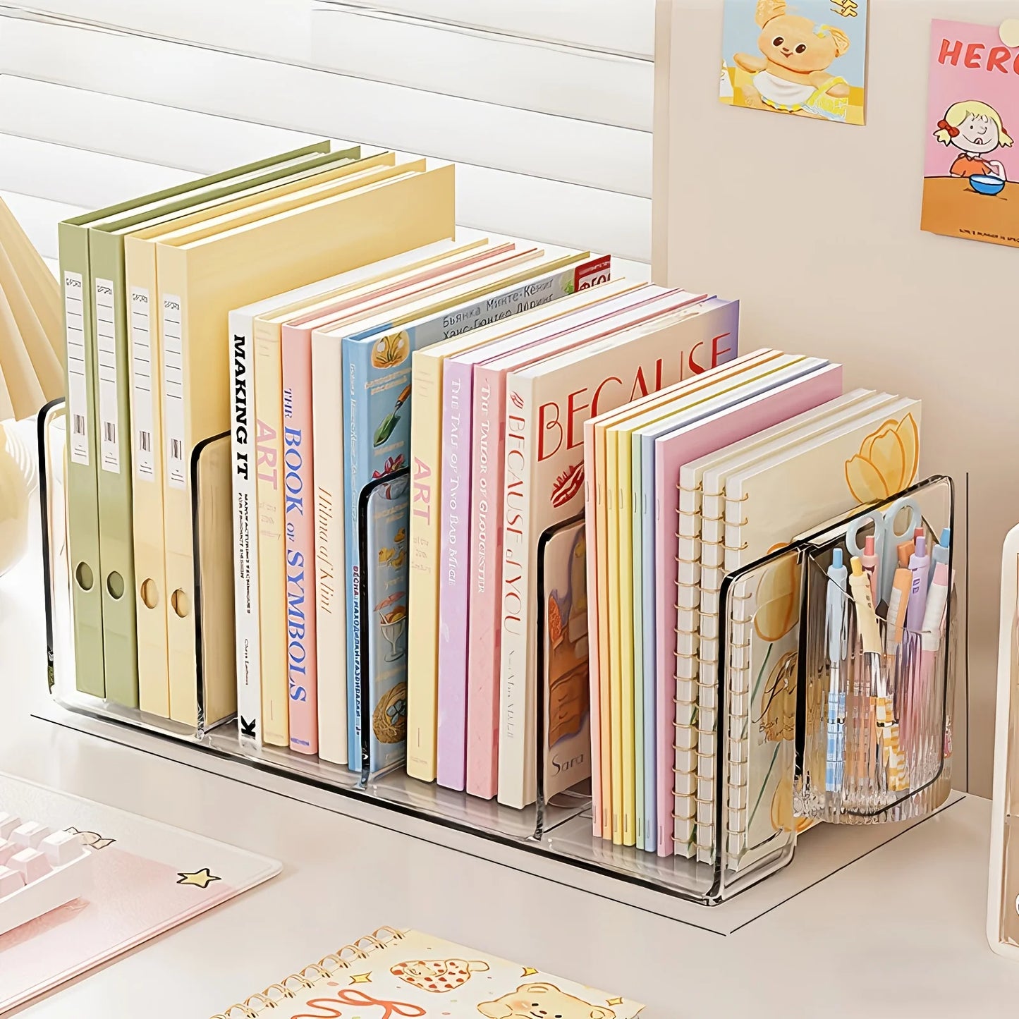 Transparent Acrylic Desktop Book Stand with Pen Holder