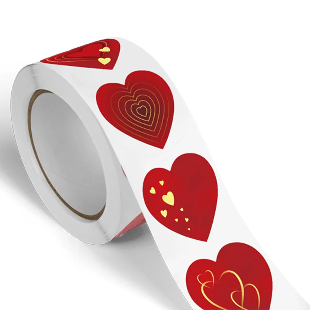 500pcs Red Heart Label Stickers