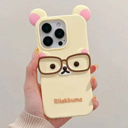 Cute Bear Wear Glasses Phone Case For iPhone 12,13,14,15,16