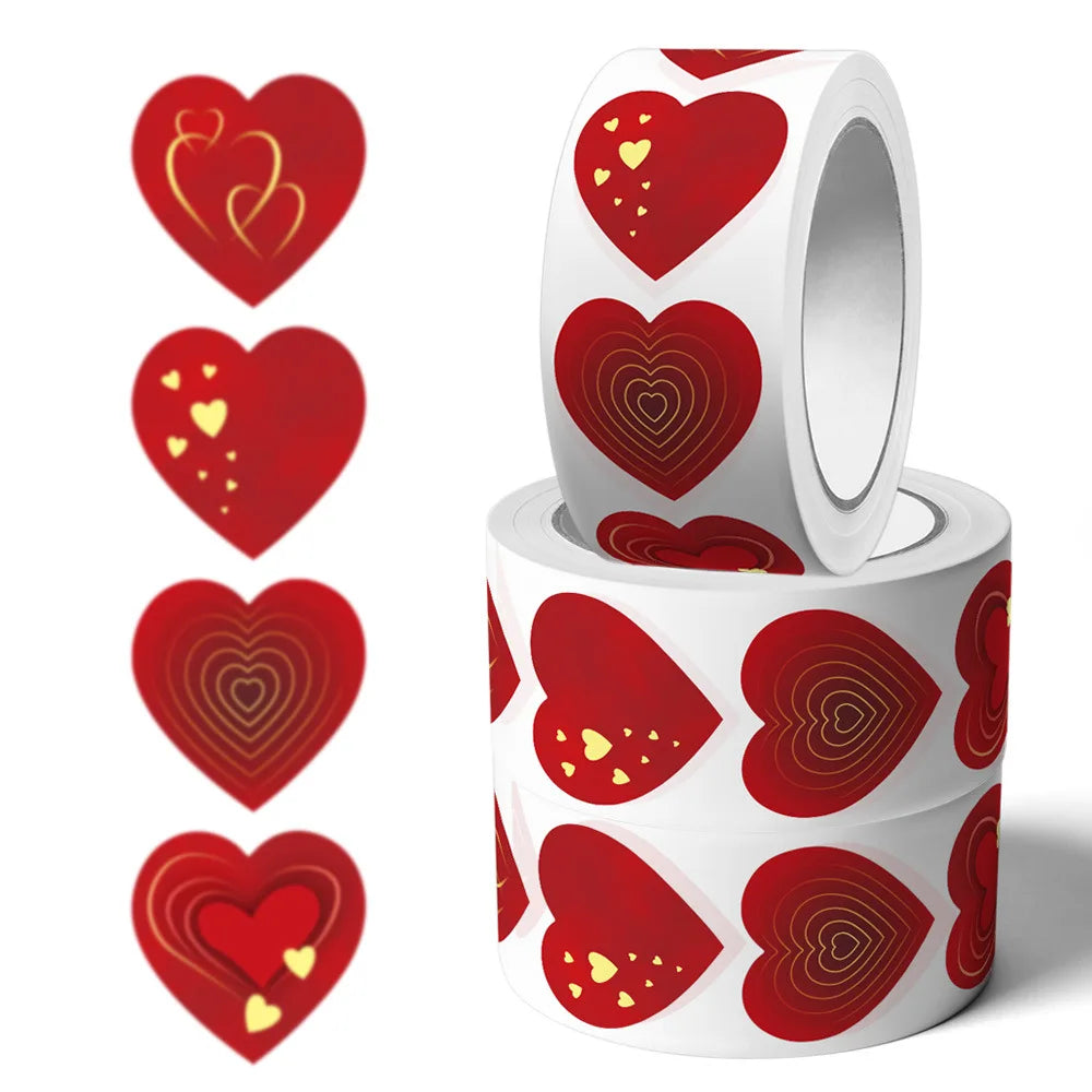 500pcs Red Heart Label Stickers