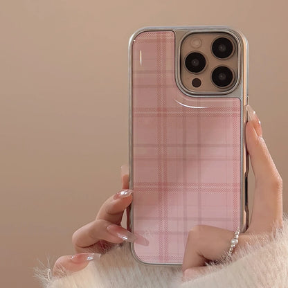Sweet Pink Grid Pattern Case for iPhone 11,12,13,14,15,16,17