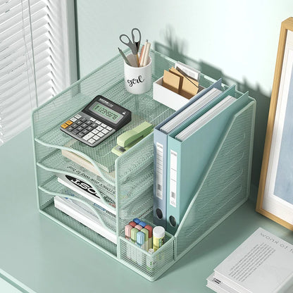 Multi slot metal office desk file rack