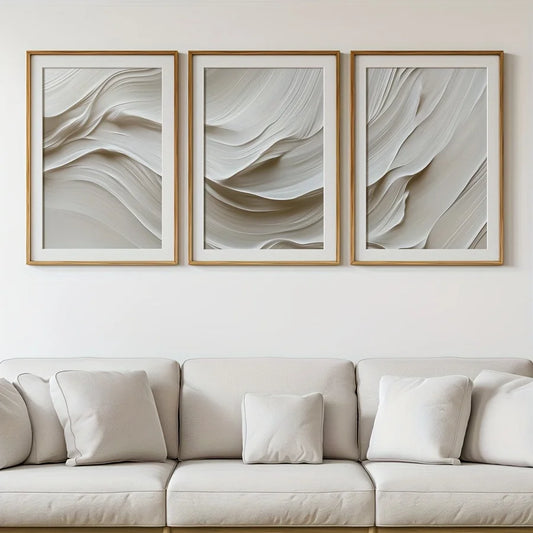 3pcs/set Neutral Beige Soft Tone Simple wave Canvas Print