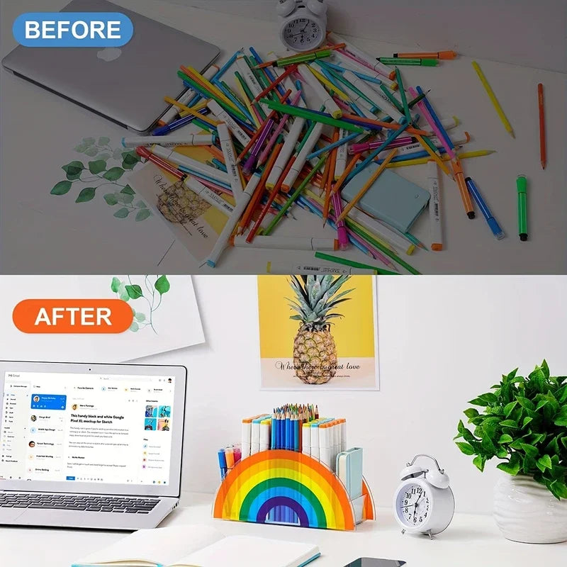 Rainbow Acrylic Pen Holder with 5 Compartments