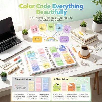 80 Sheets Clear colored shimmer Sticky Notes