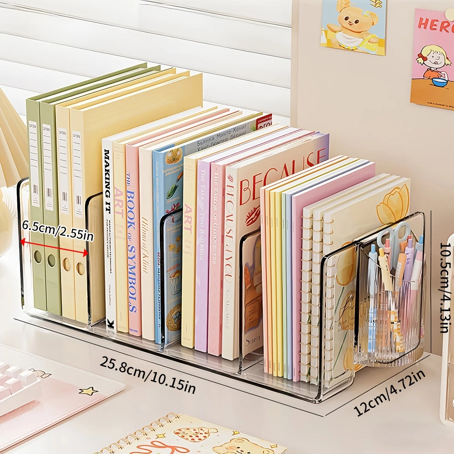 Transparent Acrylic Desktop Book Stand with Pen Holder