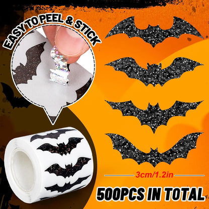 500pcs Halloween Bat Stickers Roll