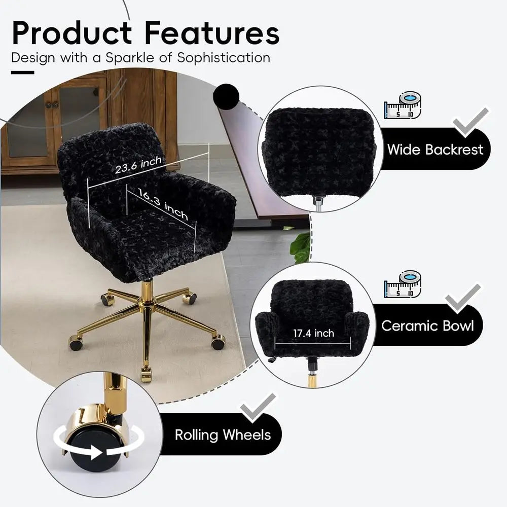 Plush Swivel Desk Chair with Gold Base