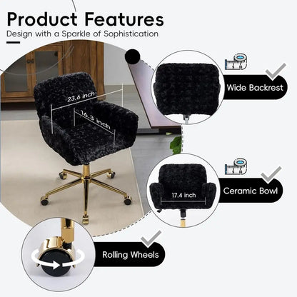 Plush Swivel Desk Chair with Gold Base