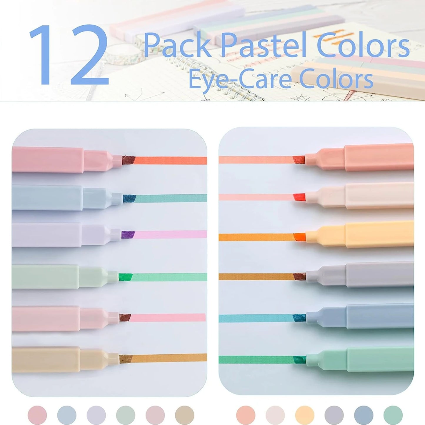 12 Cute Pastel Highlighters Pens