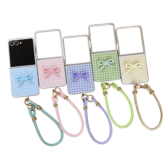 Bowknot Plaid Pattern Wristband Case For Samsung Galaxy Z Flip