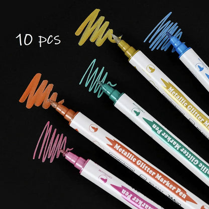 10pcs Metallic Dual Tip Marker Pens with Brush And Fine nibs