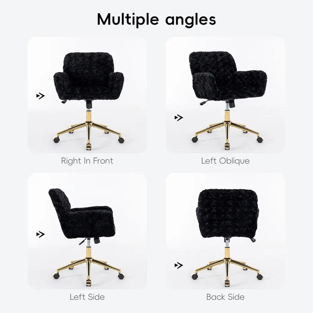 Plush Swivel Desk Chair with Gold Base
