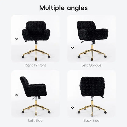 Plush Swivel Desk Chair with Gold Base