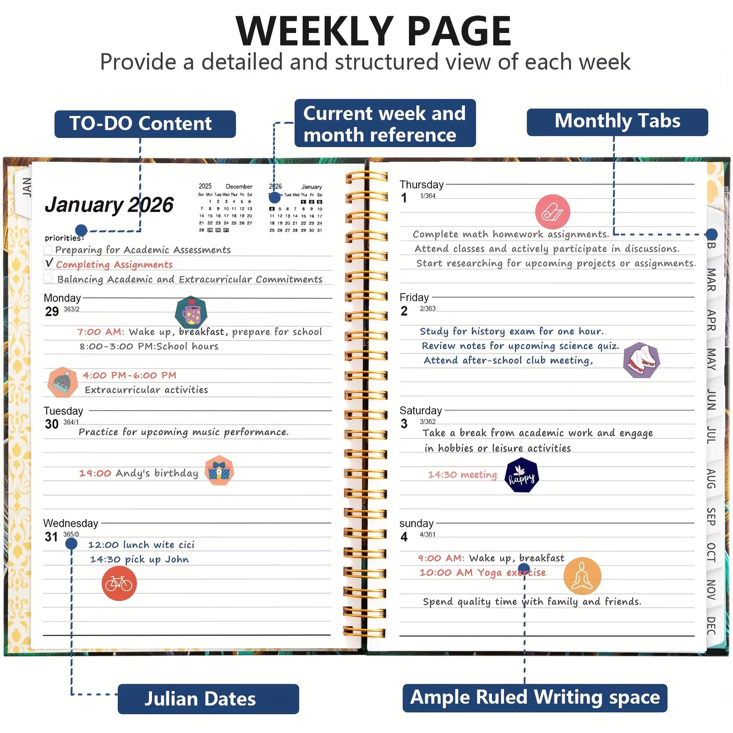 2026 Notebook Planner - Weekly and Monthly Calendar