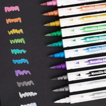 10pcs Metallic Dual Tip Marker Pens with Brush And Fine nibs