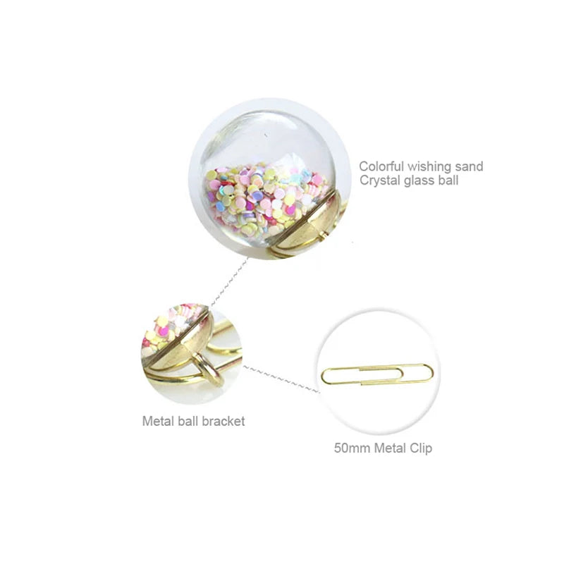 5 Pcs/Set Crystal Ball Paper Clip bookmark