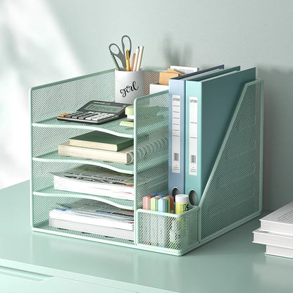 Multi slot metal office desk file rack