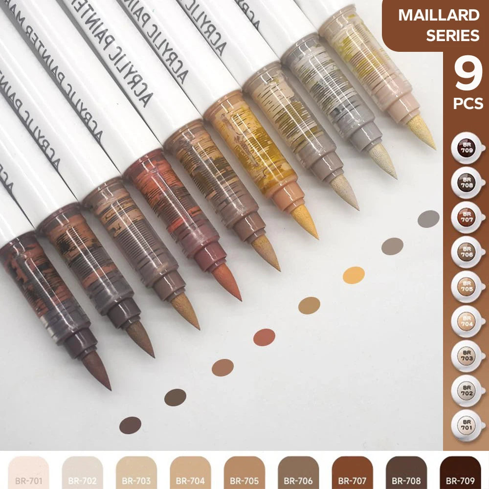 9 Acrylic Brush Markers Set