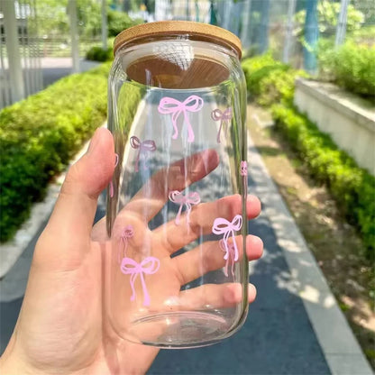 Pink Bow Tumbler Glass Cup