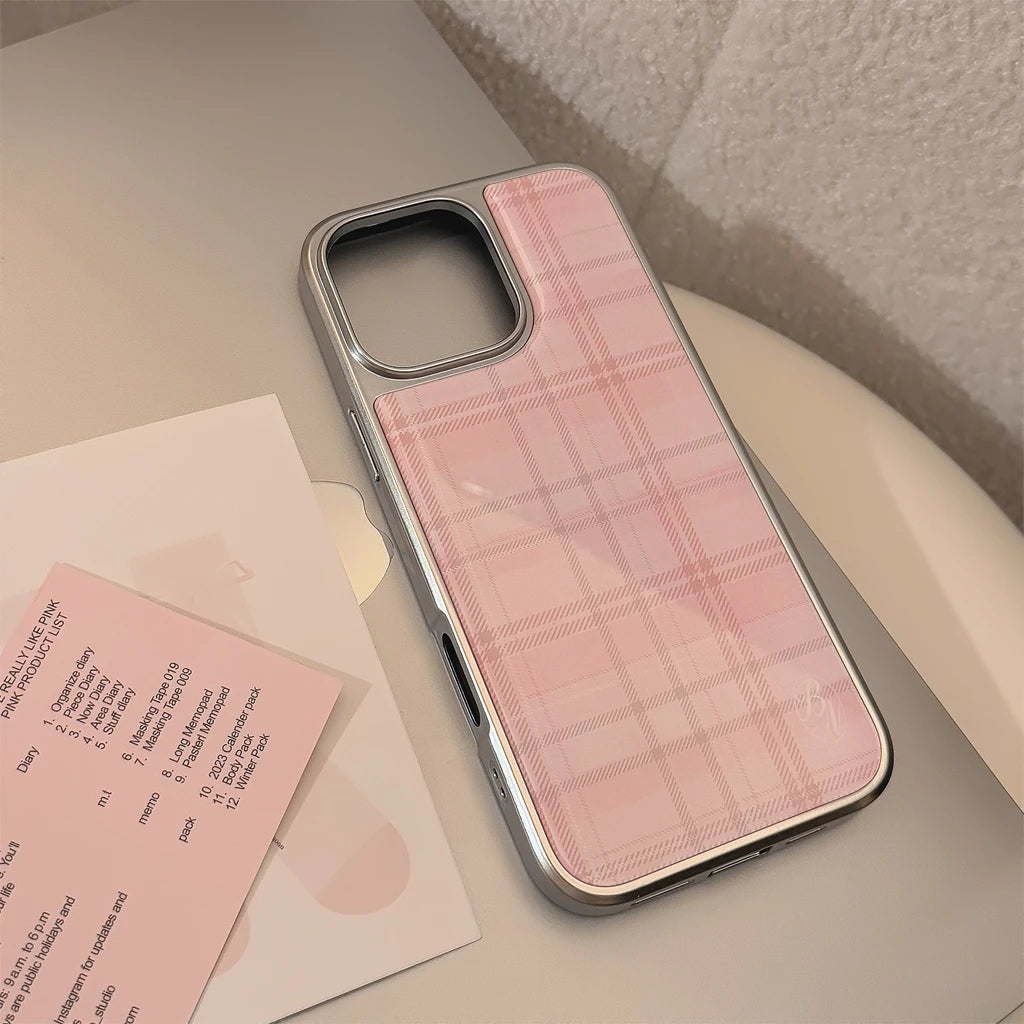 Sweet Pink Grid Pattern Case for iPhone 11,12,13,14,15,16,17