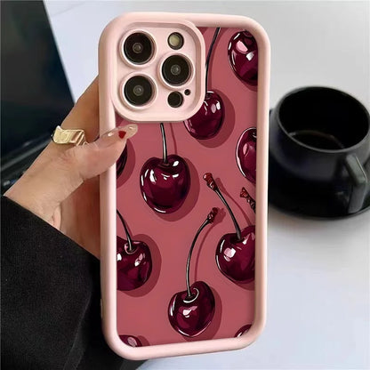Bright Cherry Pattern Print Shockproof Soft Phone Case For iPhone 11,12,13,14,15,16,17
