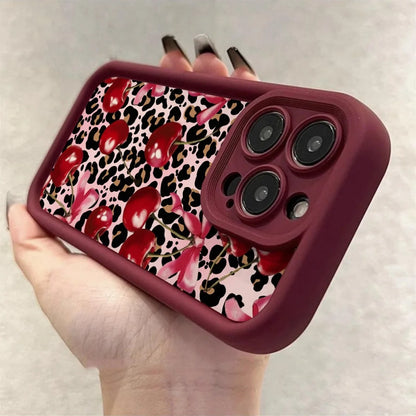 Leopard Print Bow Cherry Pattern IPhone Case 11,12,13,14,15,16,17