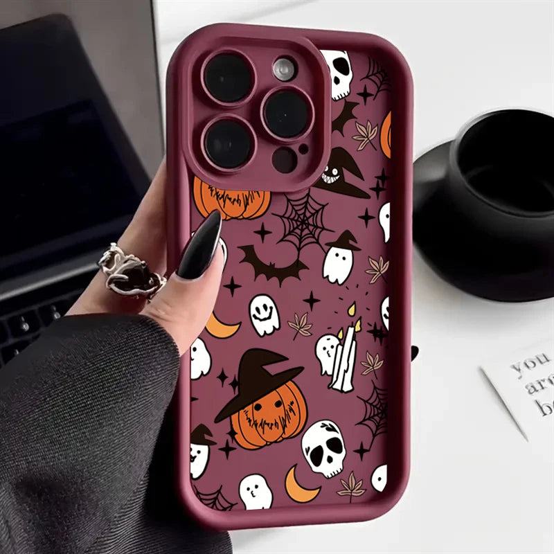 Halloween Pumpkin Ghost Silicone Case For iPhone 11,12,13,14,15,16,17