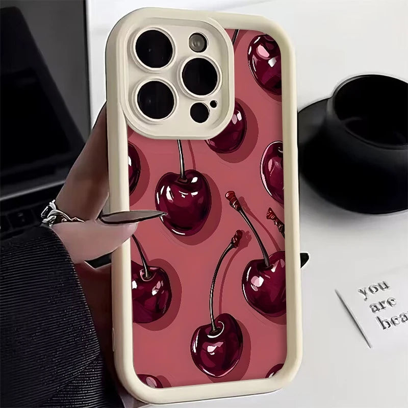 Bright Cherry Pattern Print Shockproof Soft Phone Case For iPhone