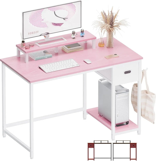 39-Inch Pink Computer Desk with Monitor Stand