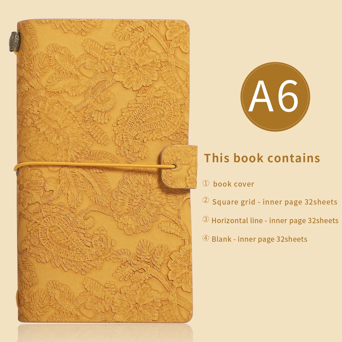 A6 Vintage Embossed Lace Strap Notebook
