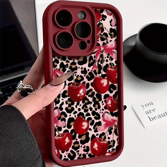 Leopard Print Bow Cherry Pattern IPhone Case 11,12,13,14,15,16,17