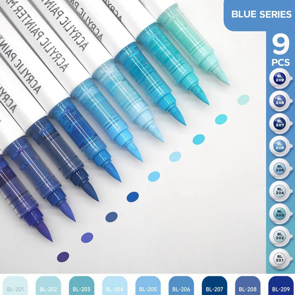9 Acrylic Brush Markers Set