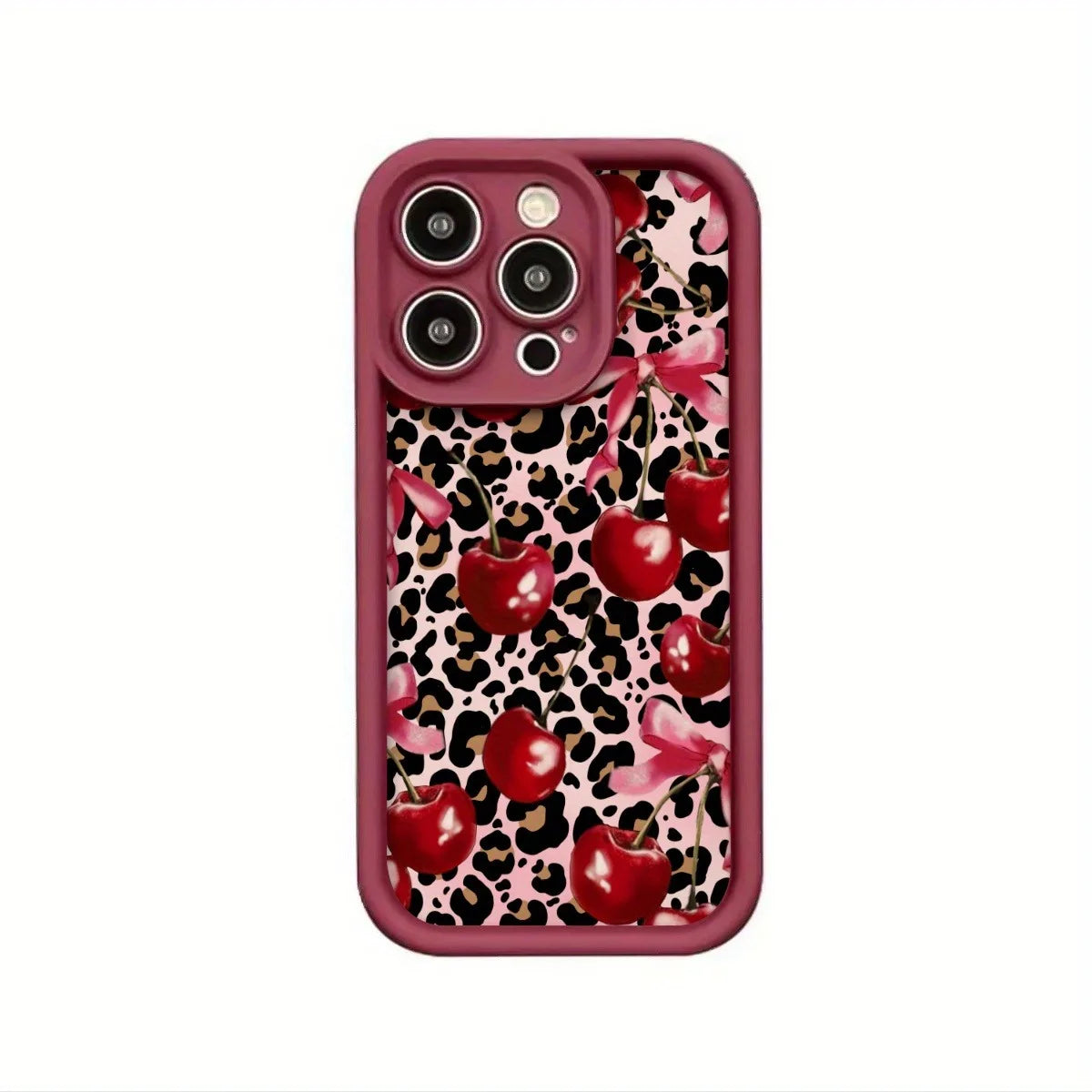Leopard Print Bow Cherry Pattern IPhone Case 11,12,13,14,15,16,17
