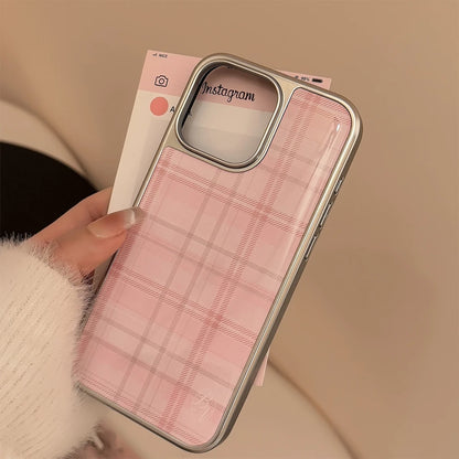 Sweet Pink Grid Pattern Case for iPhone 11,12,13,14,15,16,17